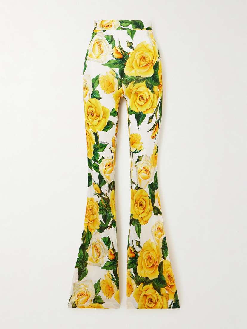 Dolce & Gabbana Floral-print Jersey Flared Pants