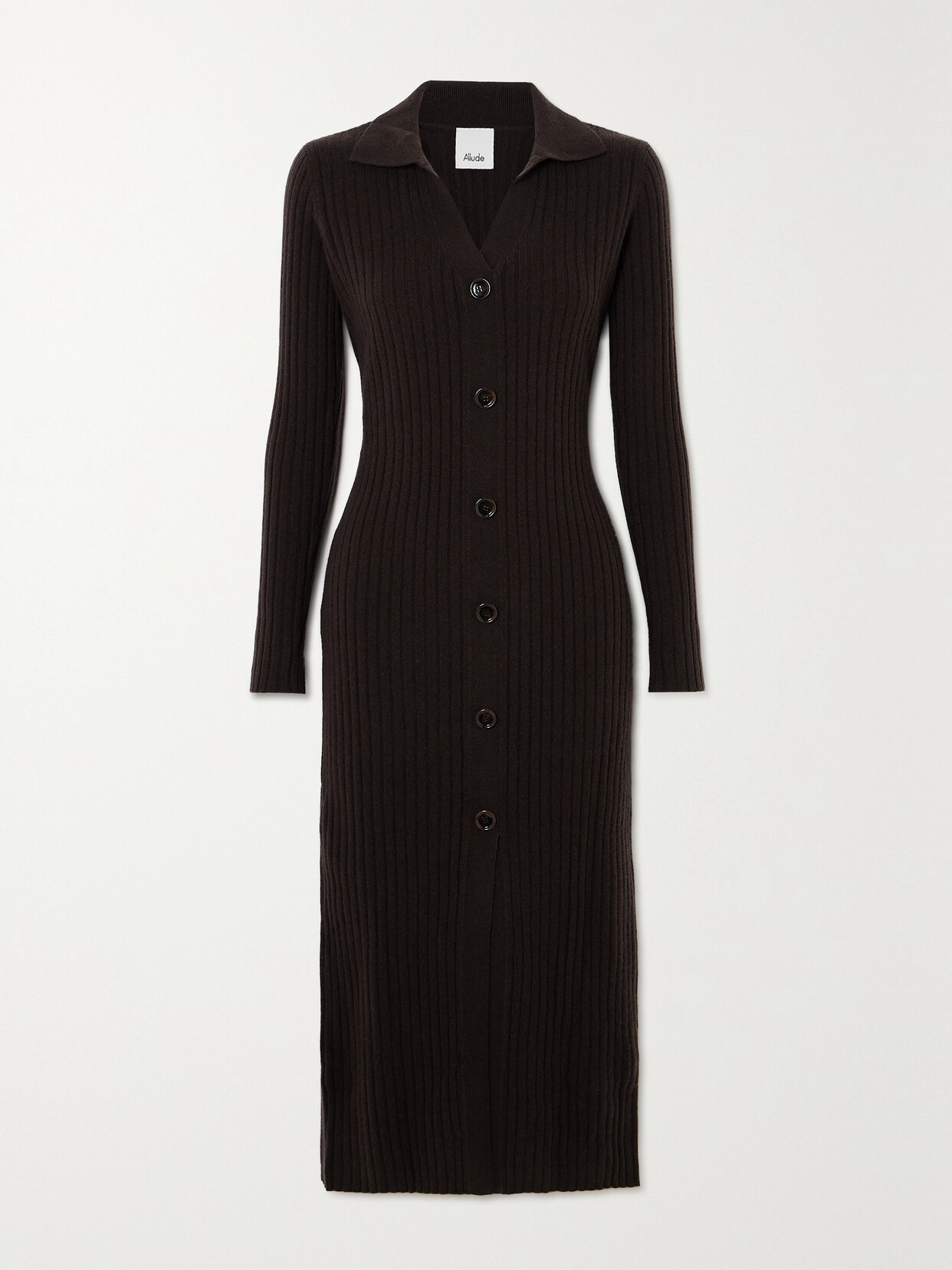 Allude Serafino Ribbed Cashmere Midi Dress In Brown