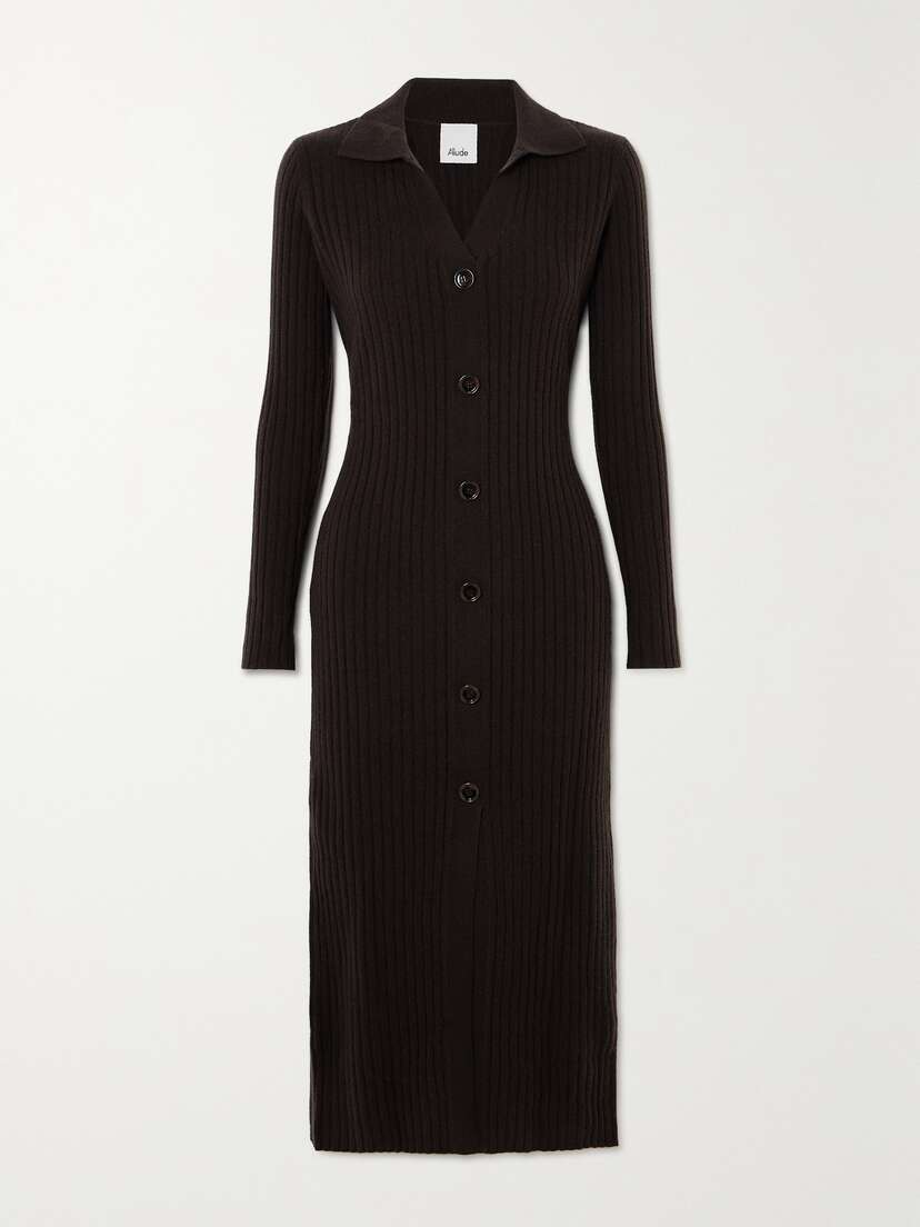 Allude Serafino Ribbed Cashmere Midi Dress
