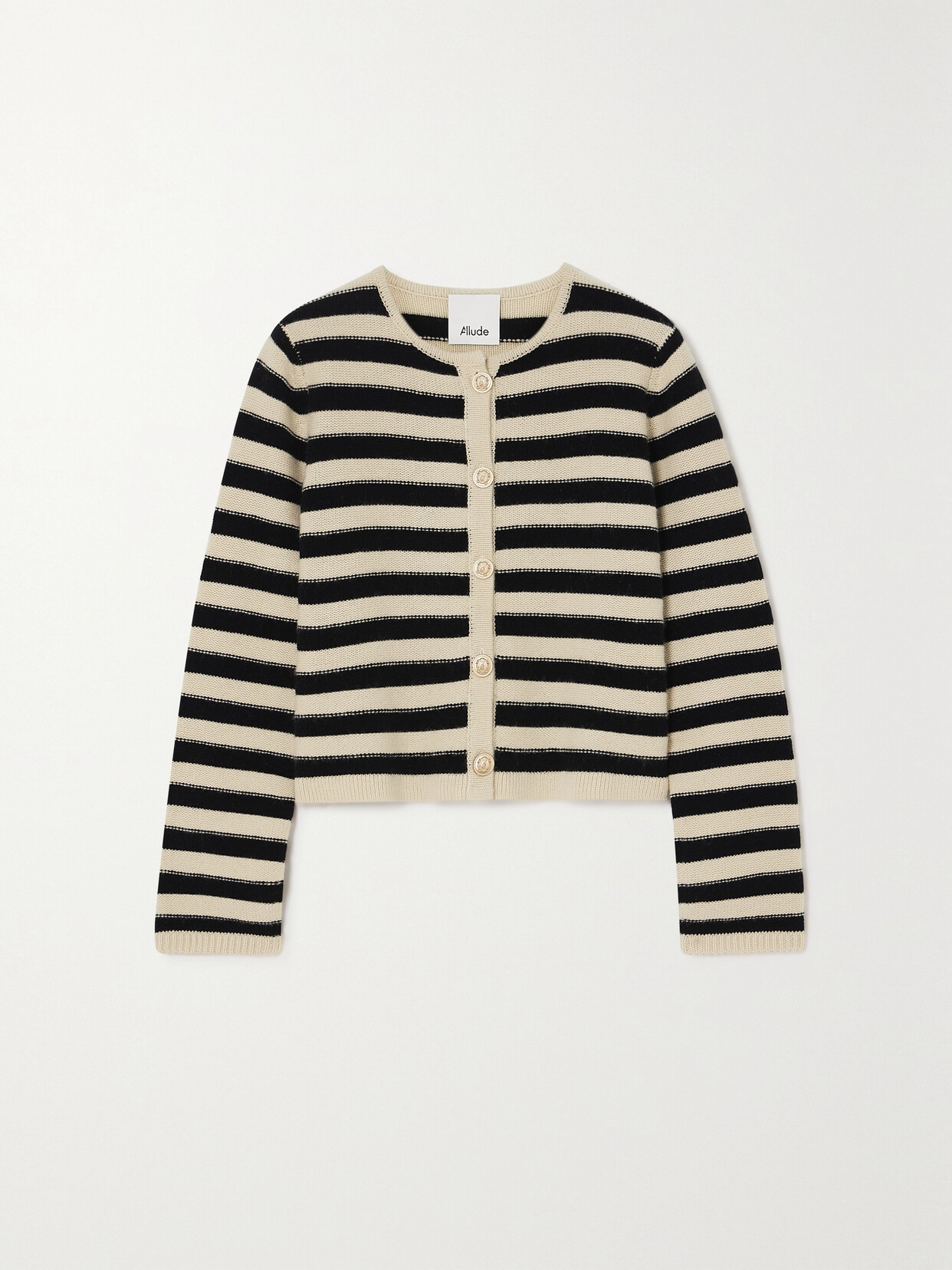 Allude Striped Wool And Cashmere-blend Cardigan - Black