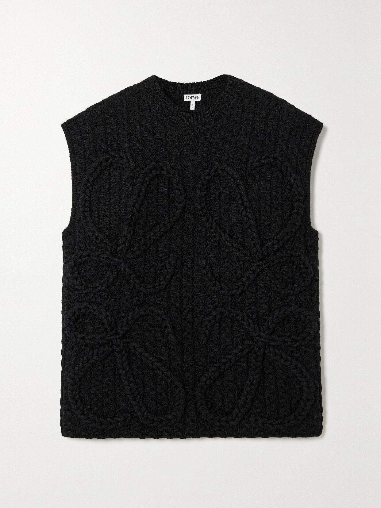 Shop Loewe Anagram Cable-knit Wool Vest In Black