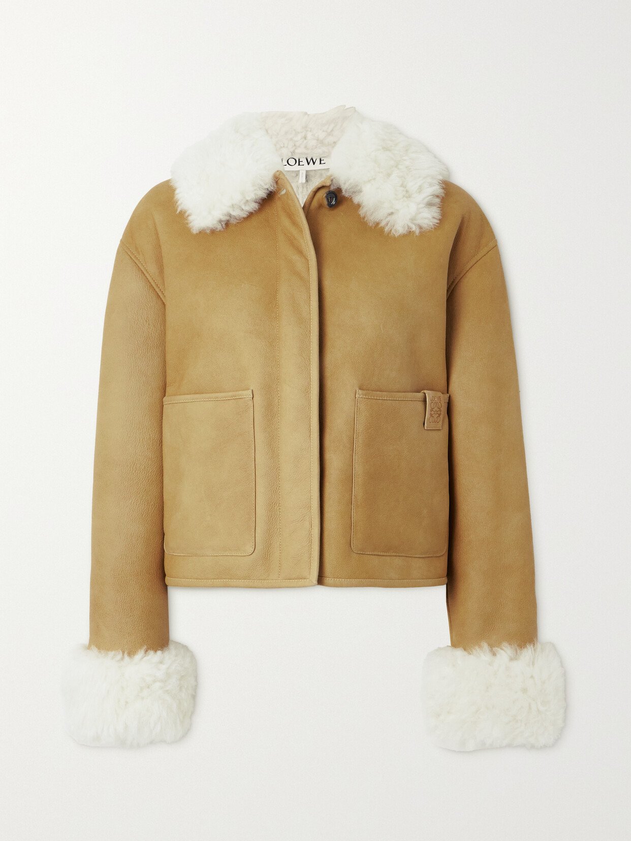 Shop Loewe Shearling Jacket In Brown