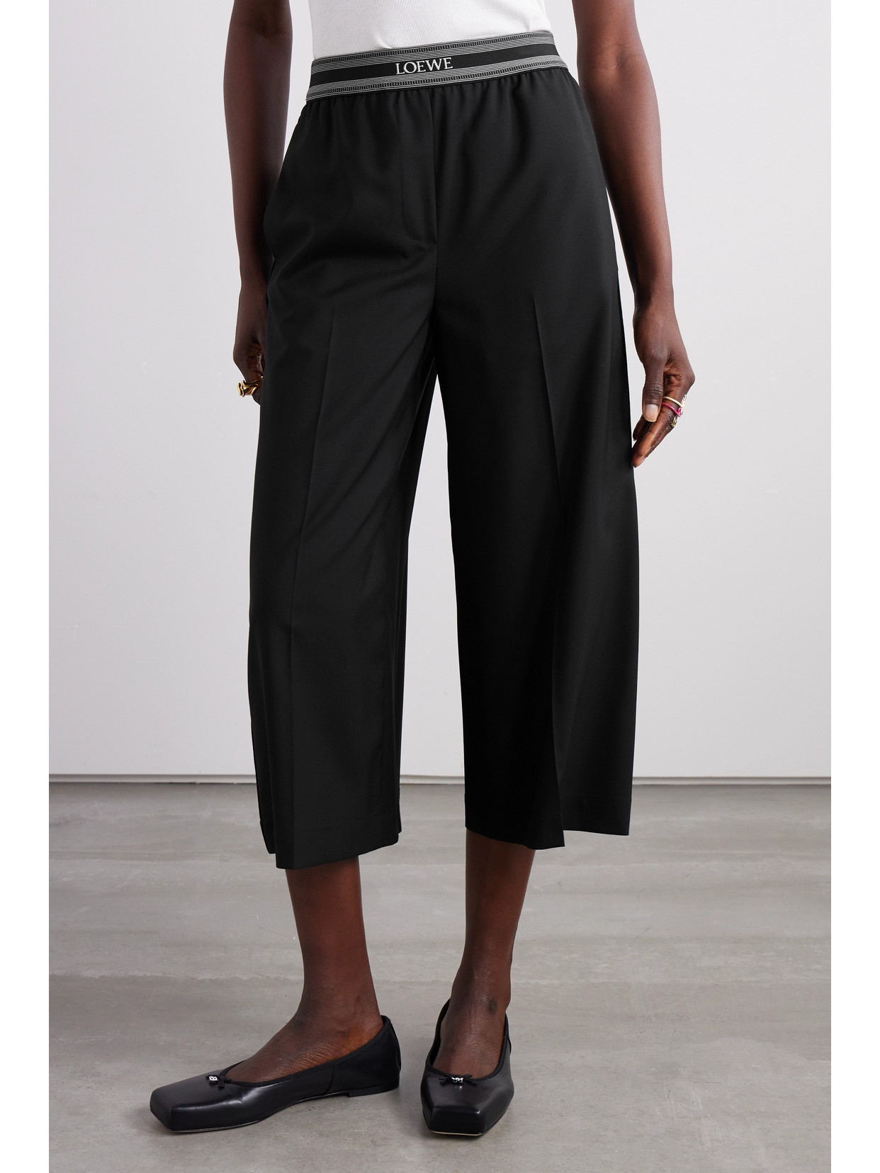 Shop Loewe Jacquard-trimmed Wool Culottes In Black