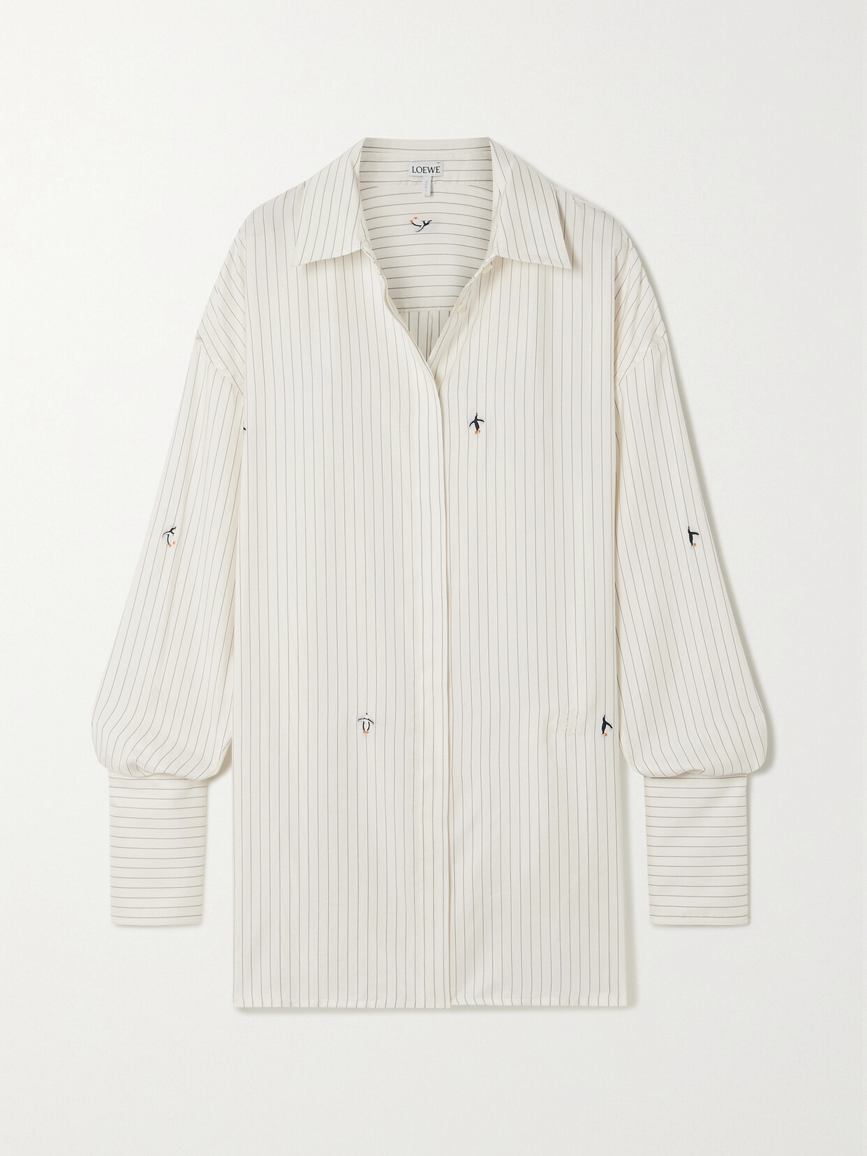 Loewe + Suna Fujita Oversized Embroidered Pinstriped Silk And Cotton-blend Twill Shirt In White