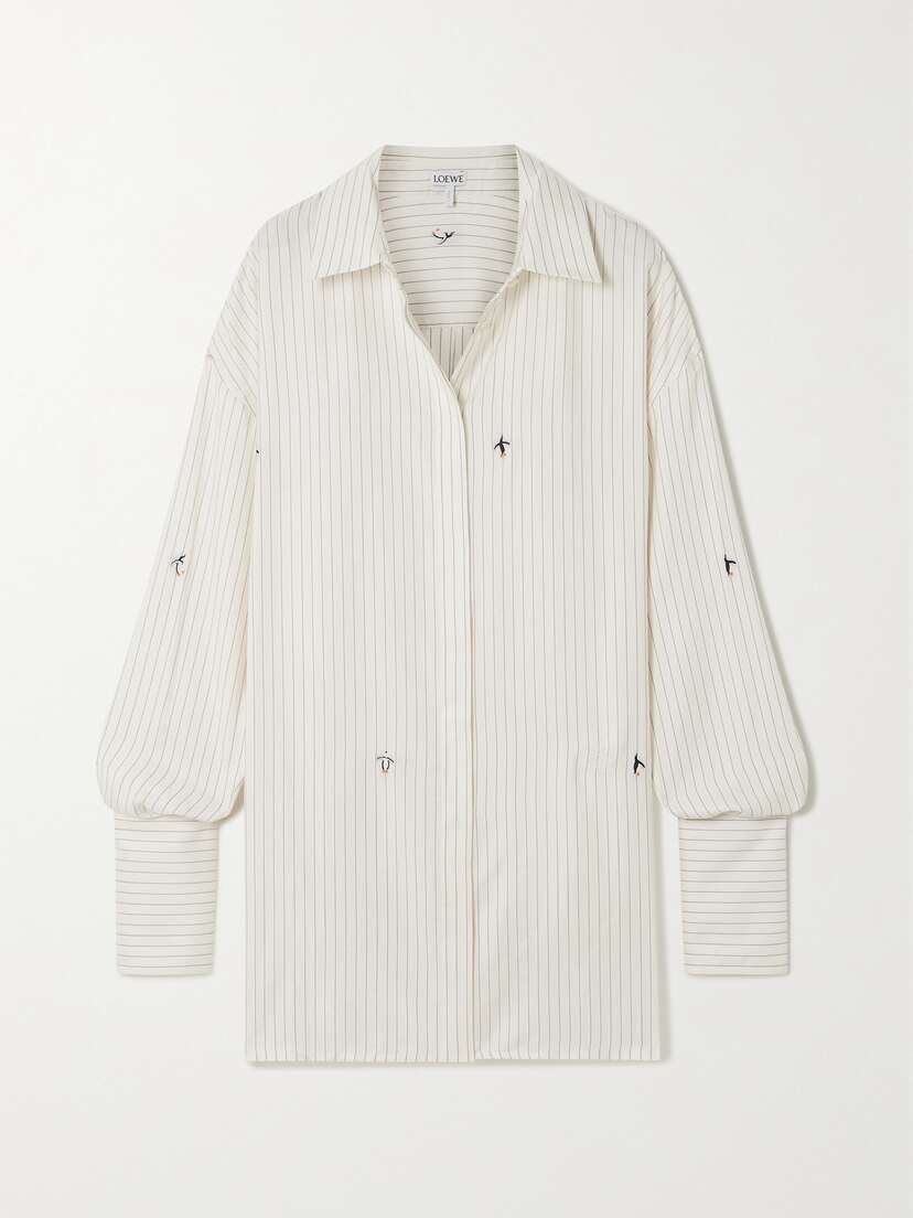 Loewe + Suna Fujita Oversized Embroidered Pinstriped Silk And Cotton-blend Twill Shirt