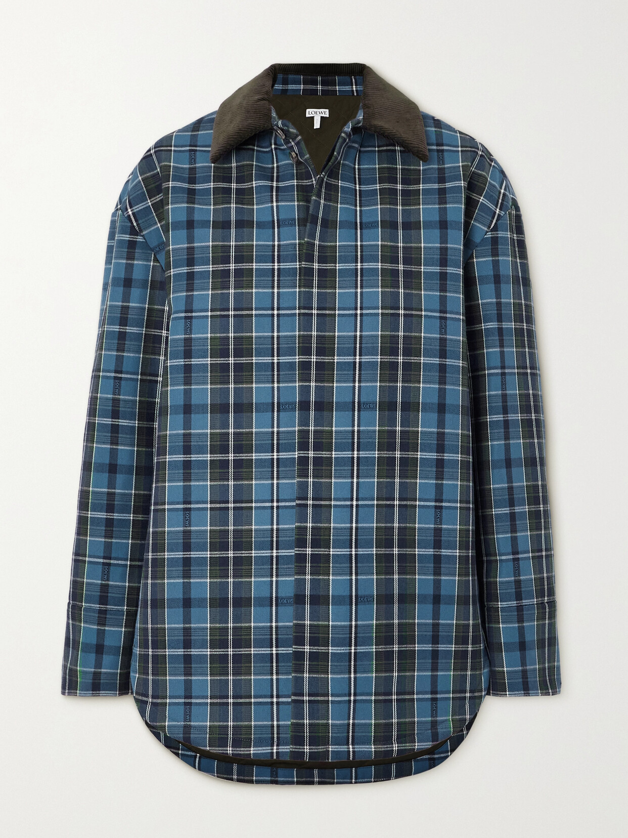 Loewe Cotton Corduroy-trimmed Checked Wool-blend Padded Jacket In Blue