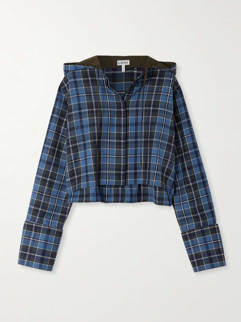 Loewe Hooded Cropped Checked Wool And Cotton-blend Jacket