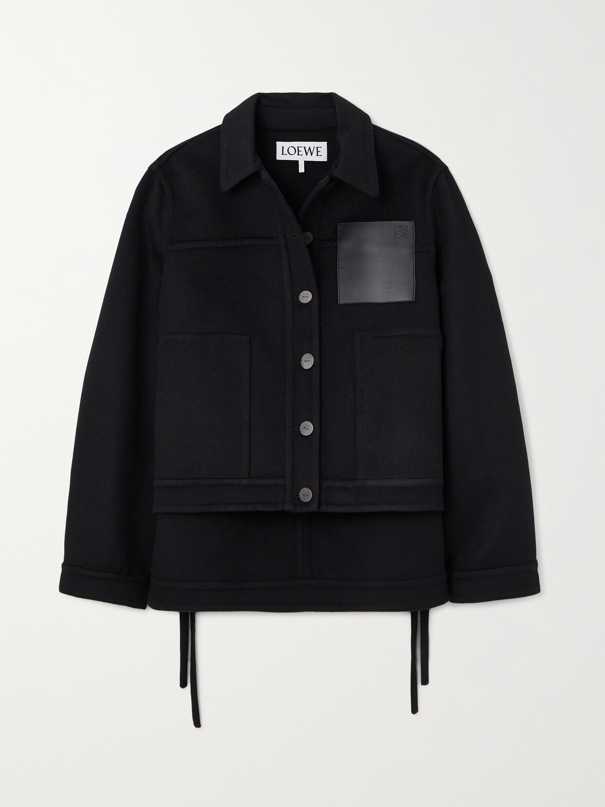 Loewe Anagram Leather-trimmed Wool And Cashmere-blend Jacket In Black