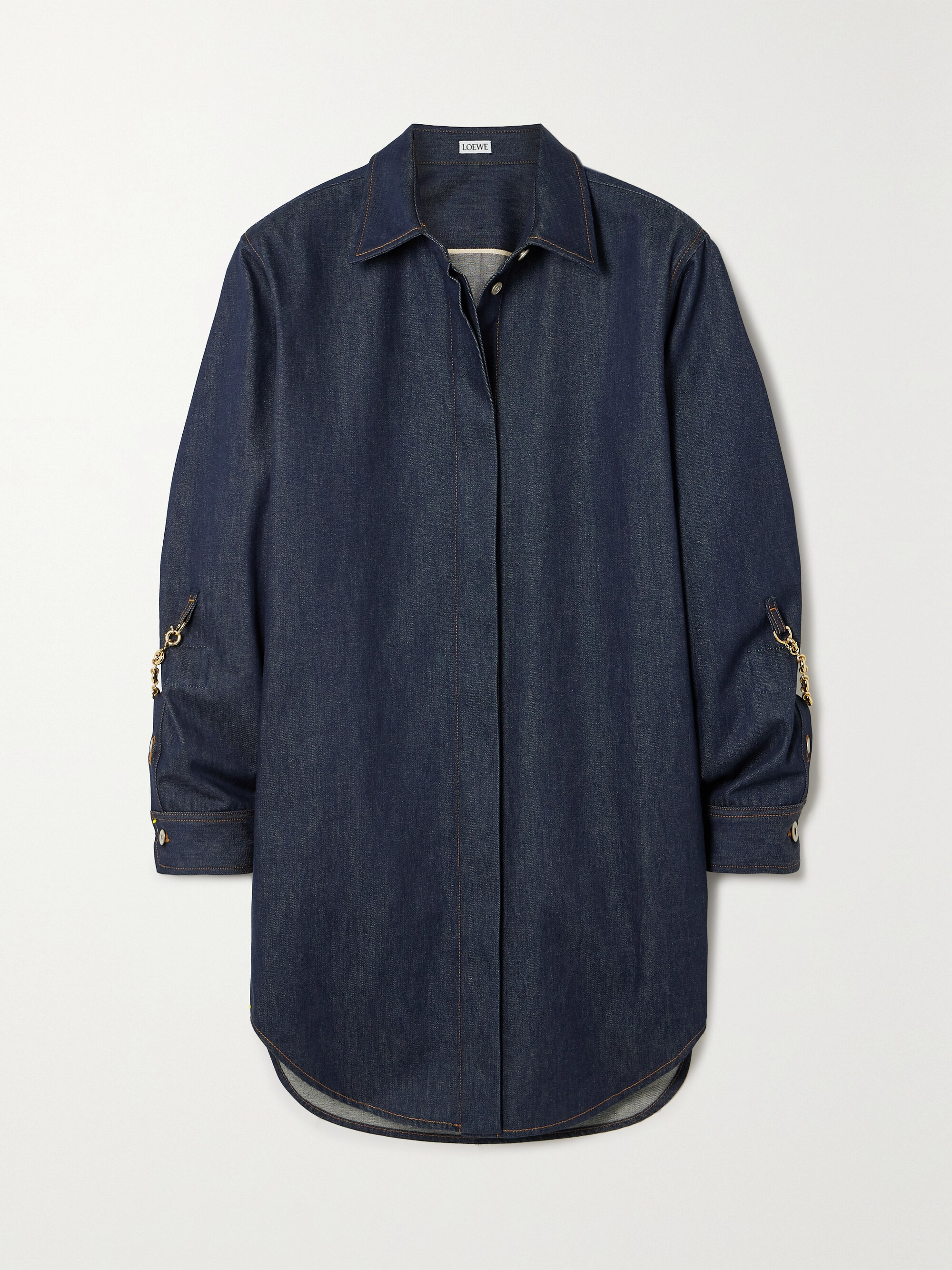 Loewe Oversized chain-embellished denim mini shirt dress