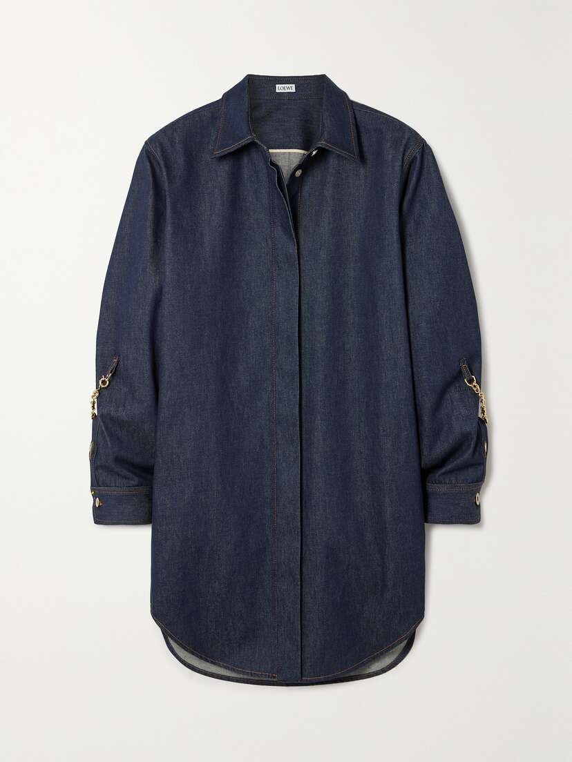 Loewe — Oversized chain-embellished denim mini shirt dress