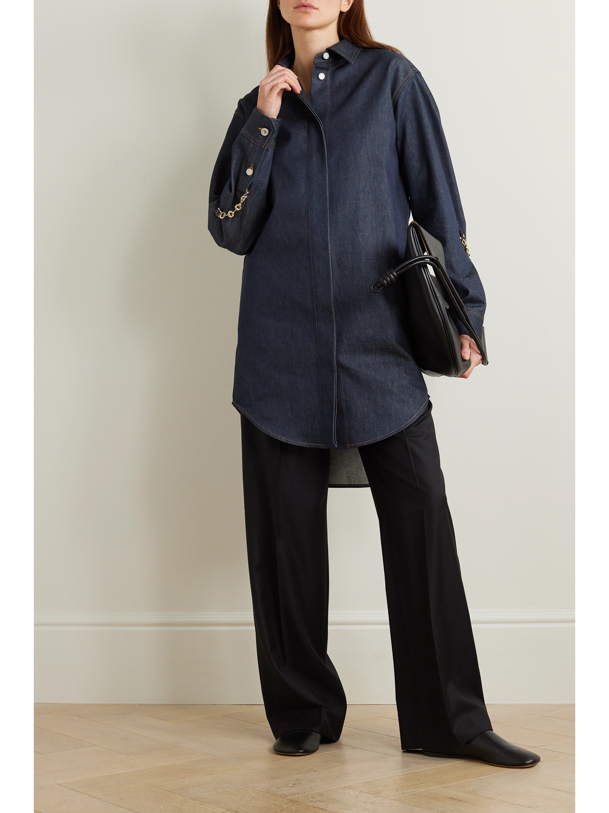Loewe Oversized chain-embellished denim mini shirt dress