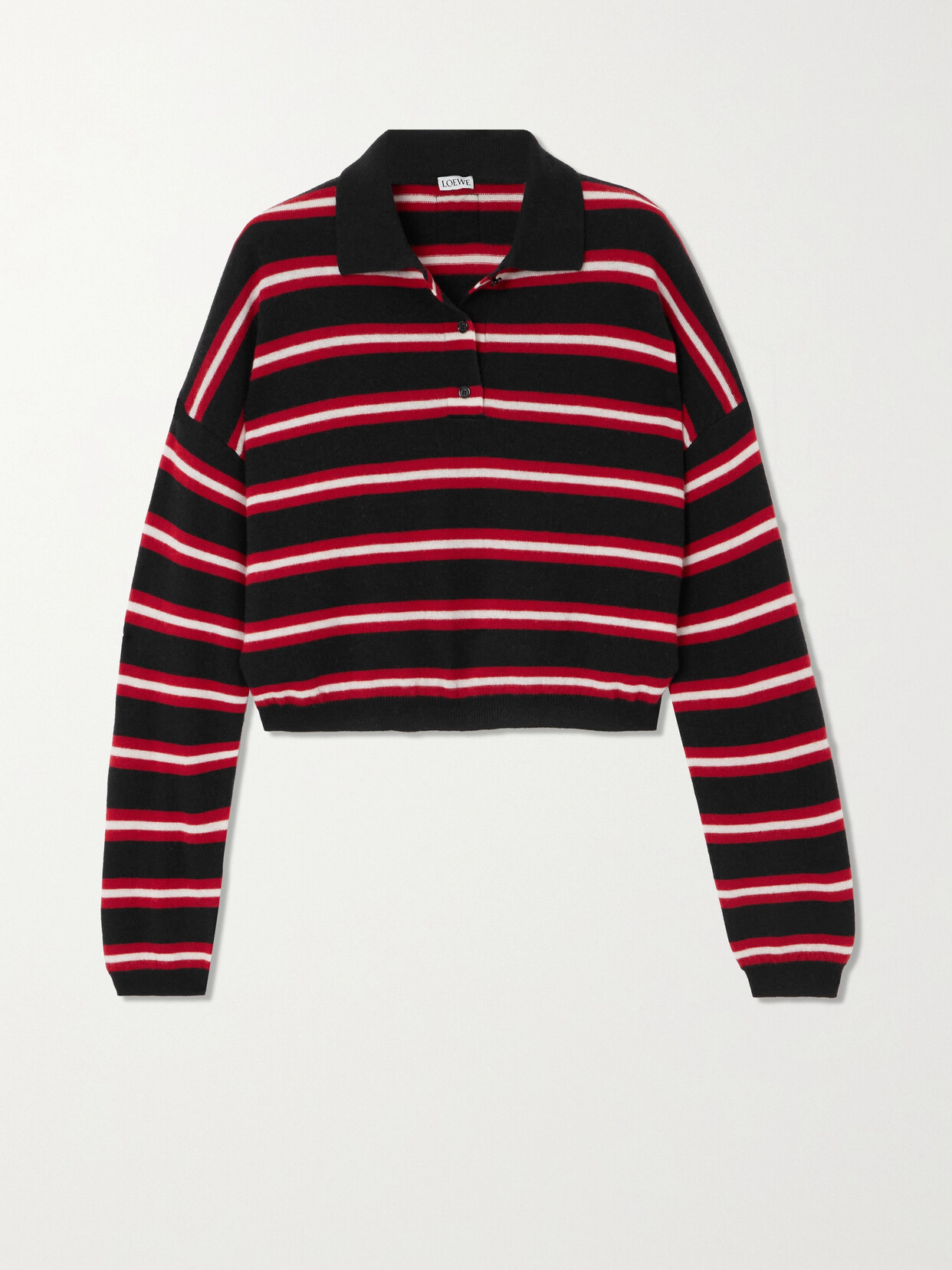 Loewe Cropped Appliquéd Striped Wool Polo Shirt - Black