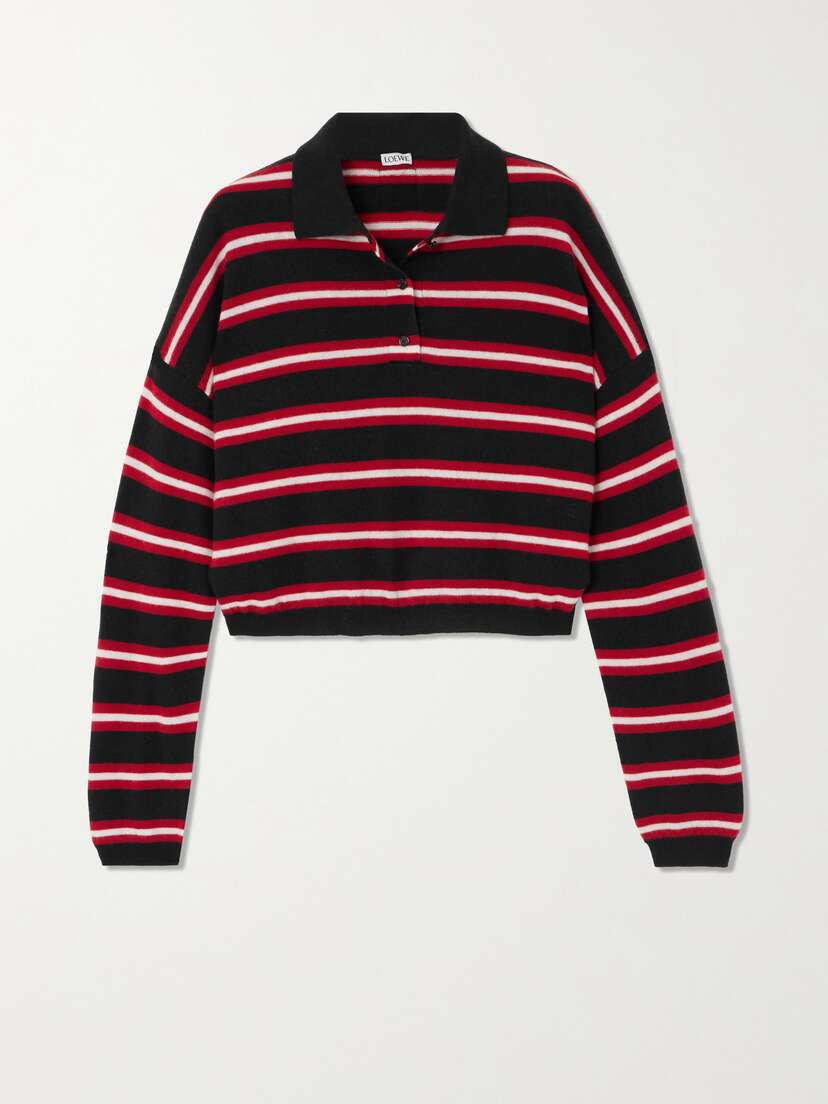 Loewe Cropped Appliquéd Striped Wool Polo Shirt