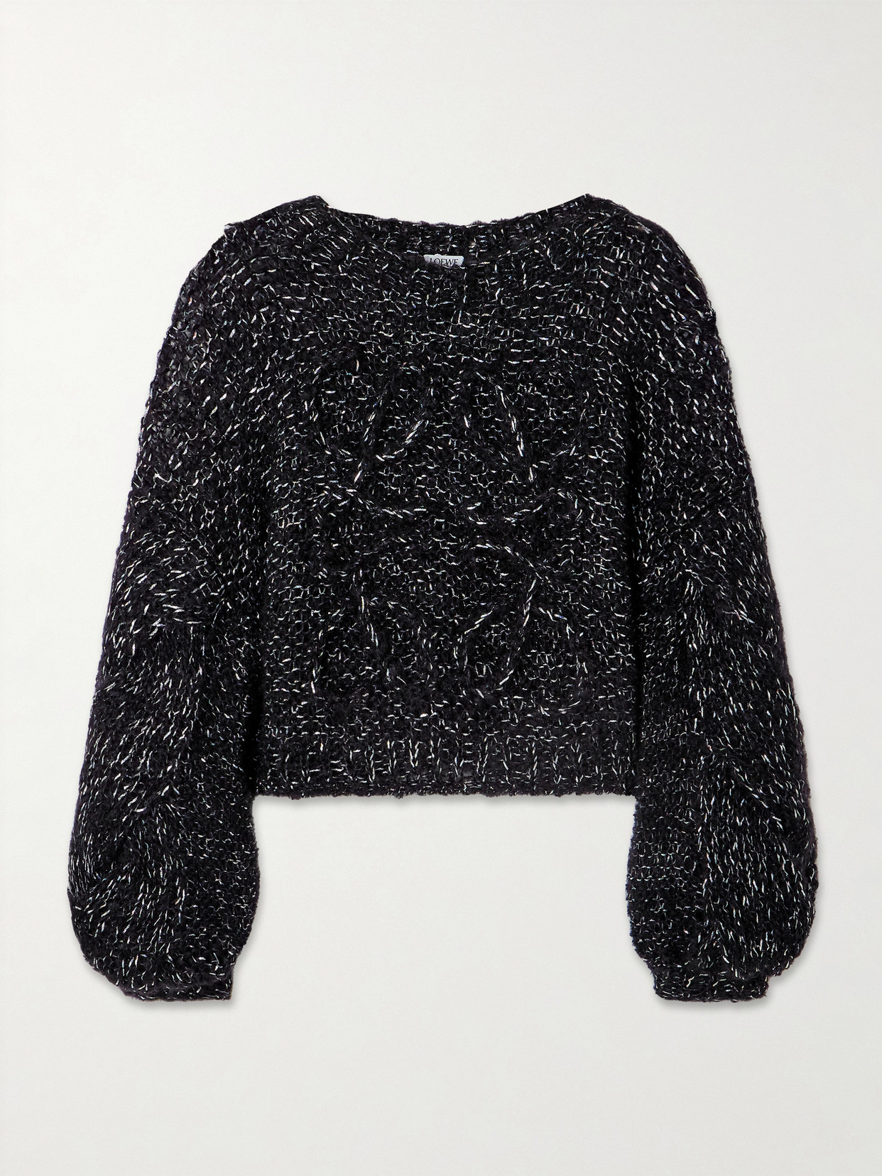 Shop Loewe Anagram Embroidered Metallic Mohair-blend Sweater In Black