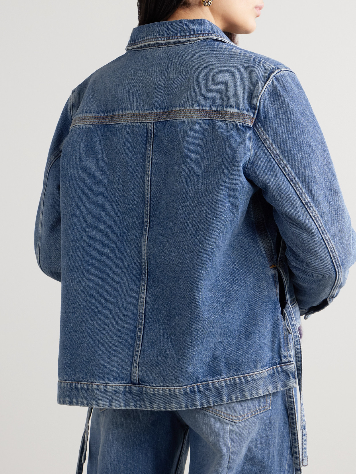 Shop Loewe Leather-trimmed Denim Jacket In Blue