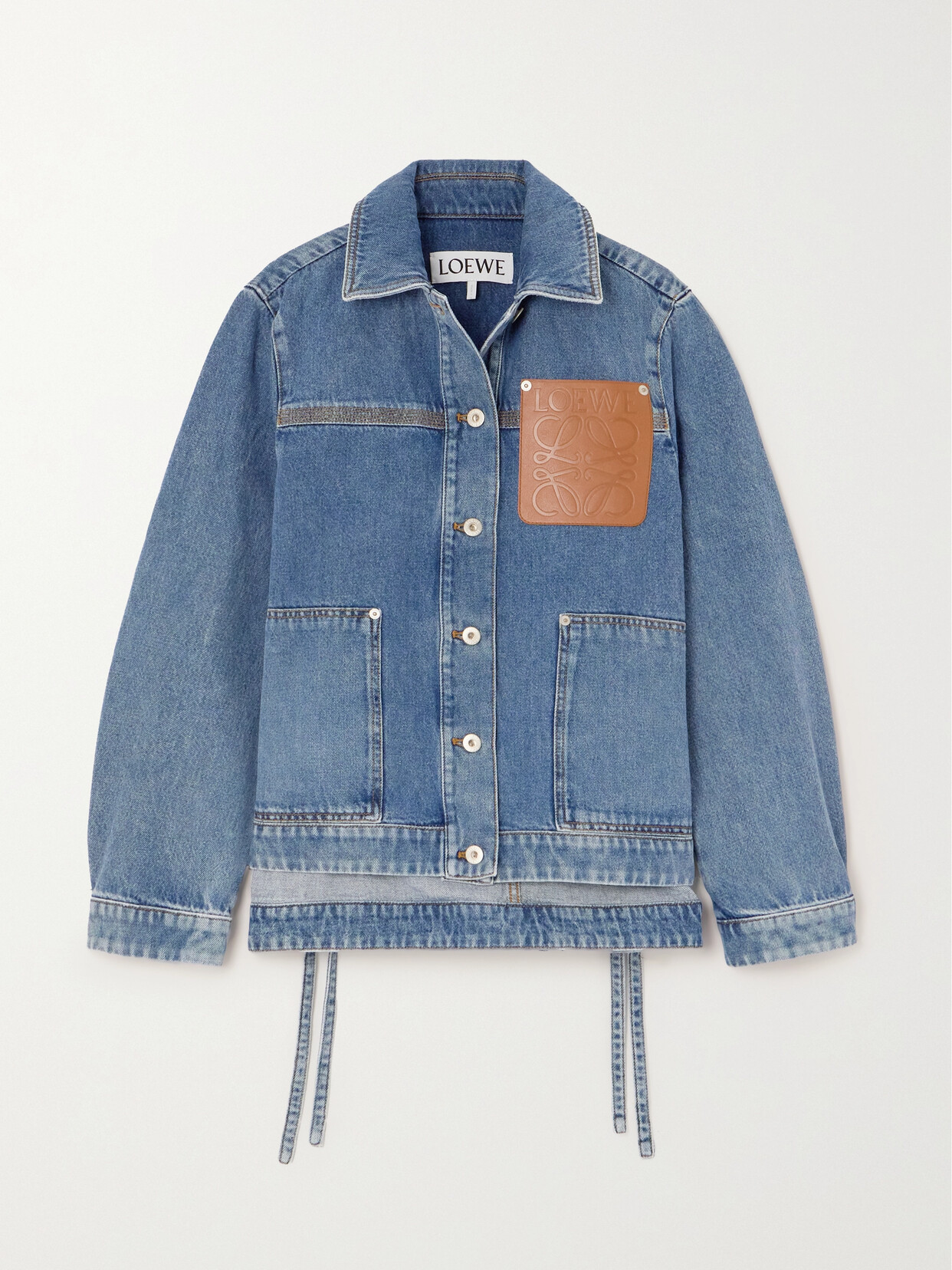 Shop Loewe Leather-trimmed Denim Jacket In Blue