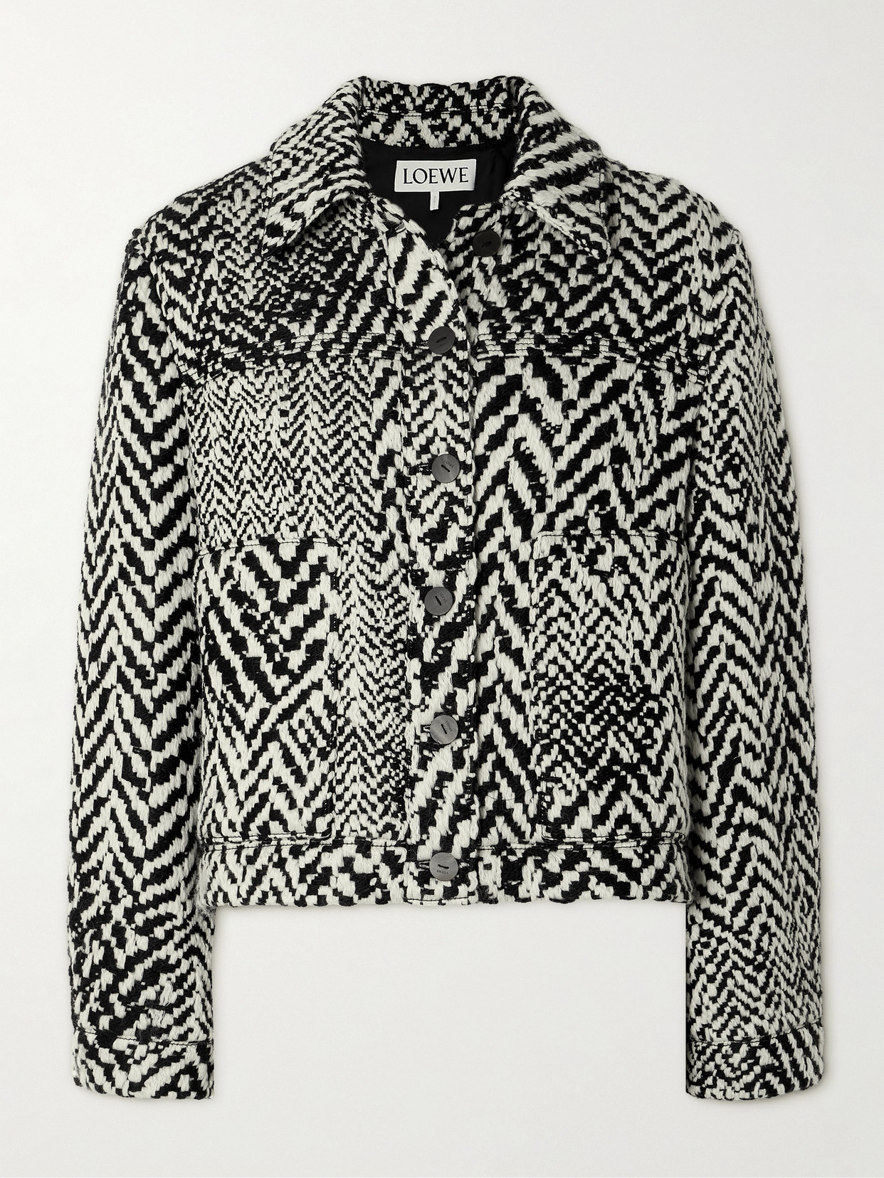 Shop Loewe Herringbone Wool-blend Tweed Jacket In Black