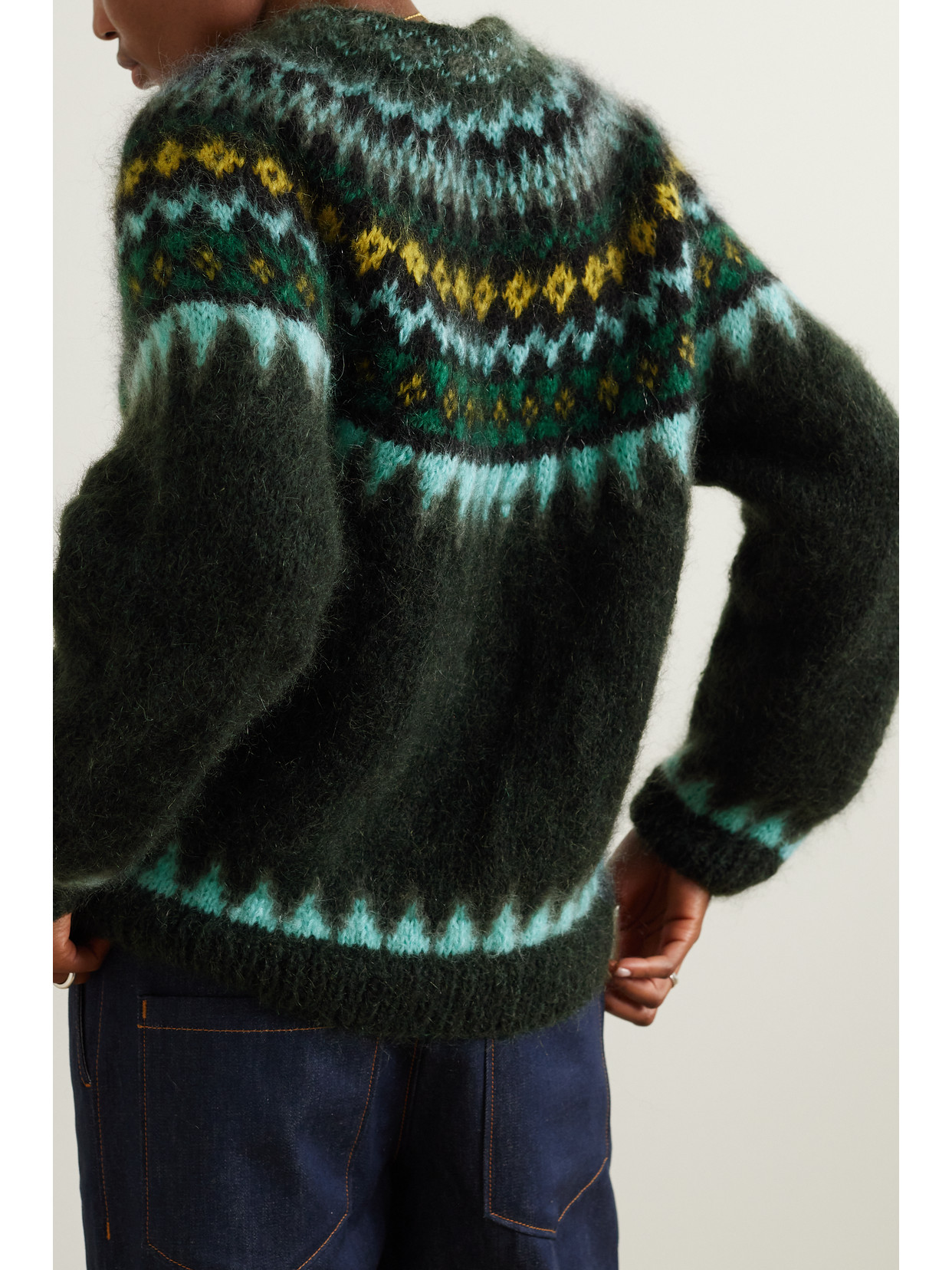 Shop Loewe + Suna Fujita Fair Isle Embroidered Mohair-blend Sweater In Green