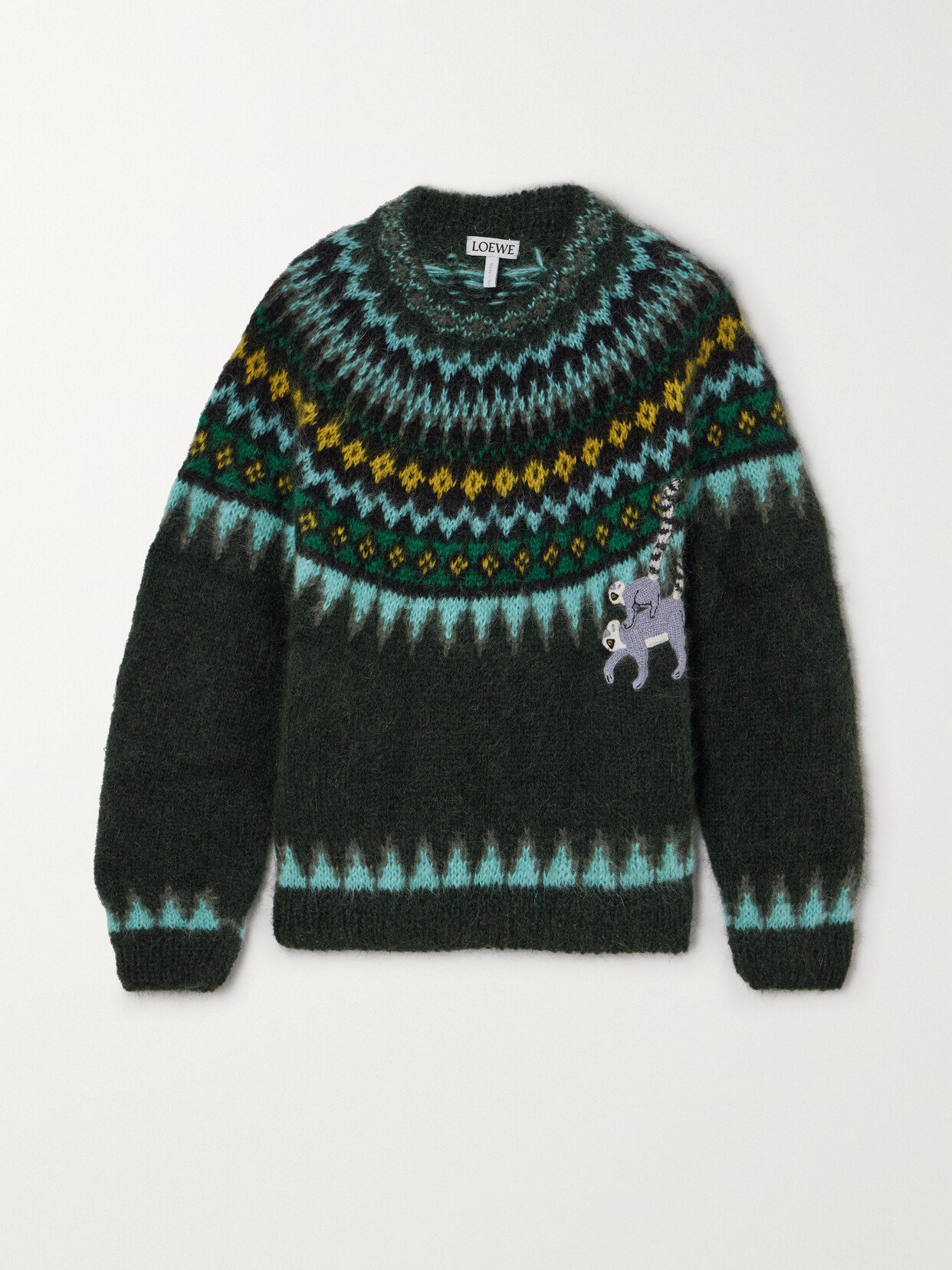 Shop Loewe + Suna Fujita Fair Isle Embroidered Mohair-blend Sweater In Green