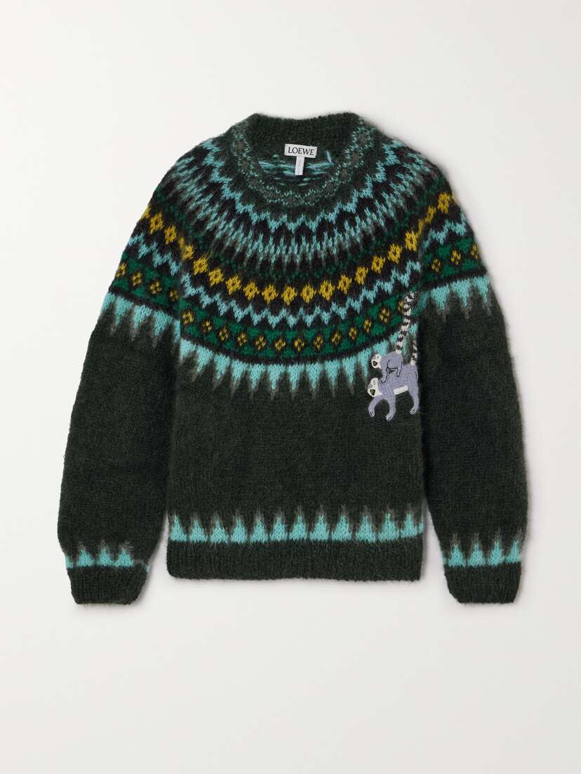Loewe + Suna Fujita Fair Isle Embroidered Mohair-blend Sweater