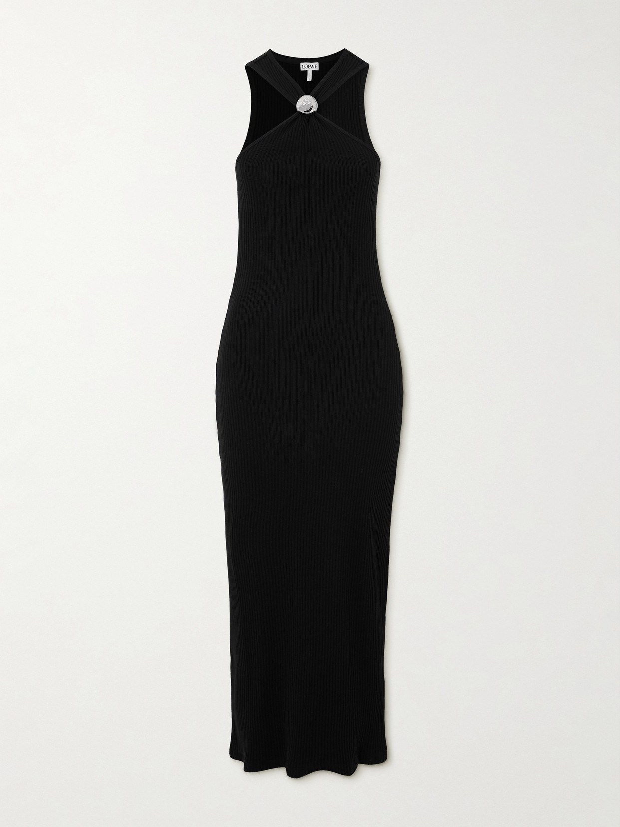 Loewe Embellished Ribbed Cotton-jersey Midi Dress - Black