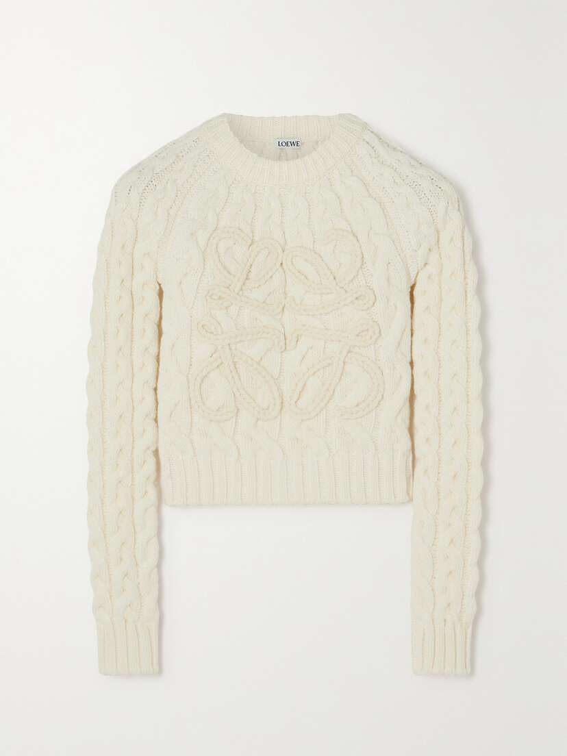 Loewe Anagram Cropped Cable-knit Wool-blend Sweater