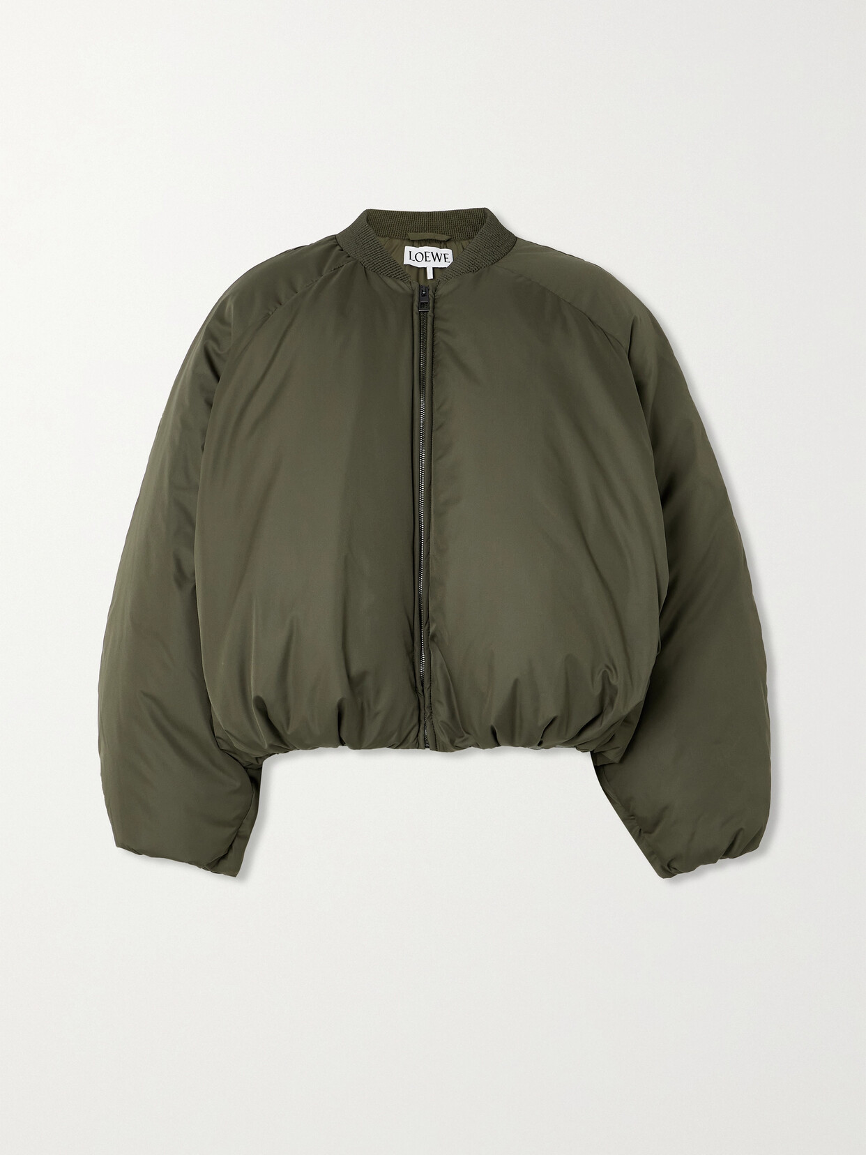 Shop Loewe Leather-trimmed Padded Shell Bomber Jacket In Green