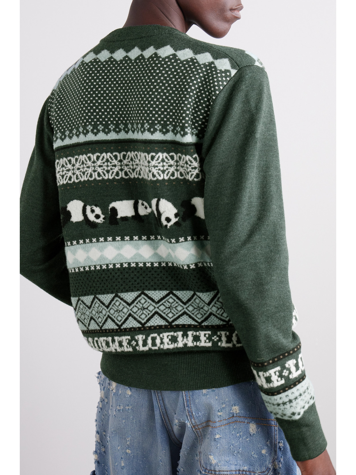 Shop Loewe + Suna Fujita Intarsia Wool-blend Sweater In Green