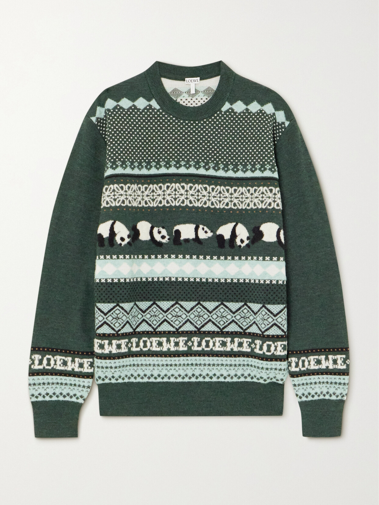 Shop Loewe + Suna Fujita Intarsia Wool-blend Sweater In Green