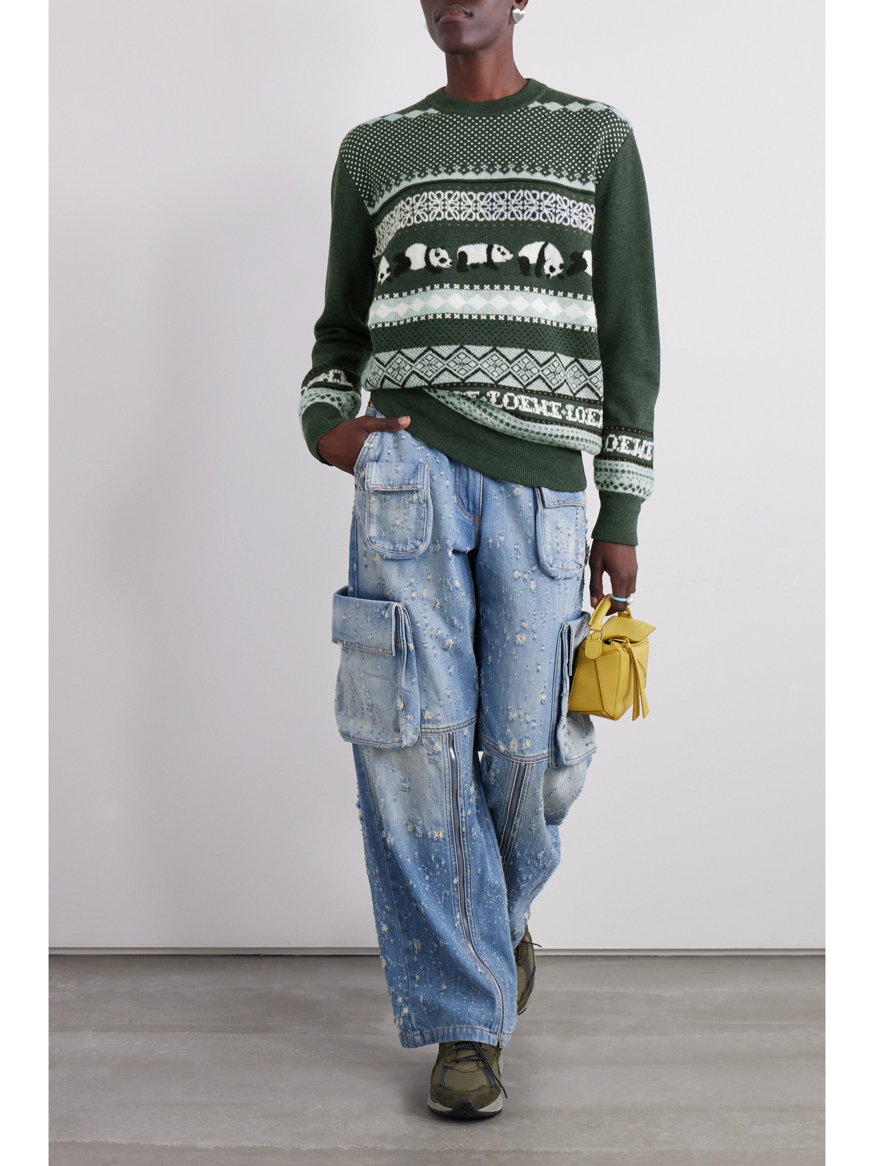 Shop Loewe + Suna Fujita Intarsia Wool-blend Sweater In Green