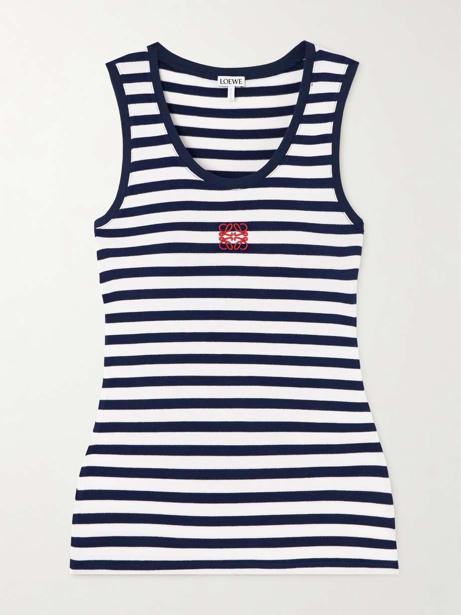 A playful update to Loewe's essential 'Anagram' tank, this iteration is patterned with classic nautical stripes. It's cut from stretch-jersey and embroidered with the brand's moniker in contrasting red thread. Style yours with denim
