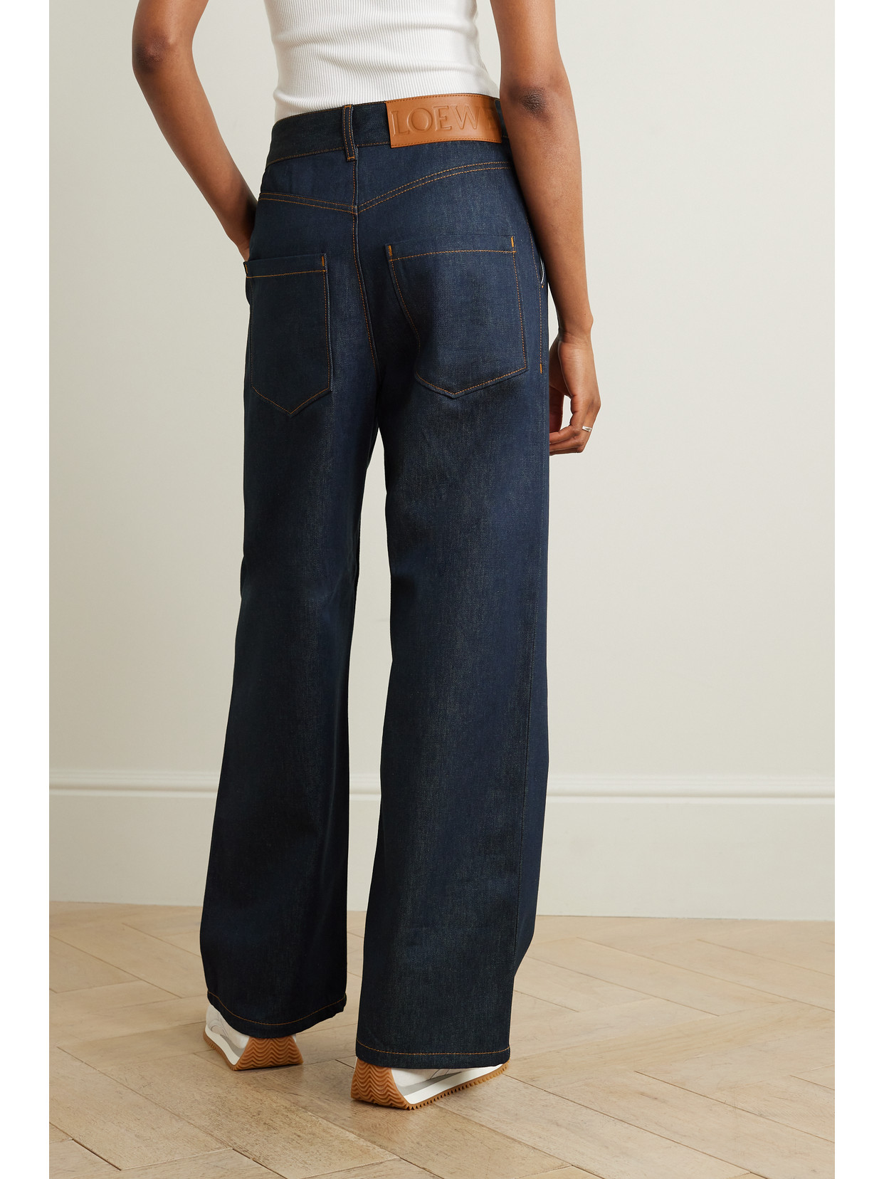 LOEWE ANAGRAM CUTOUT HIGH-RISE STRAIGHT-LEG JEANS 