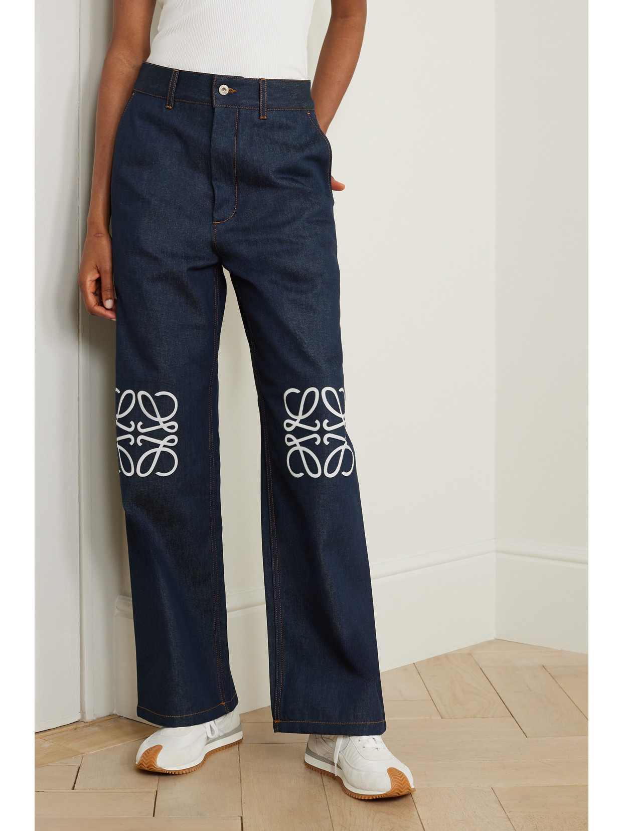 Shop Loewe Anagram Cutout High-rise Straight-leg Jeans In Blue