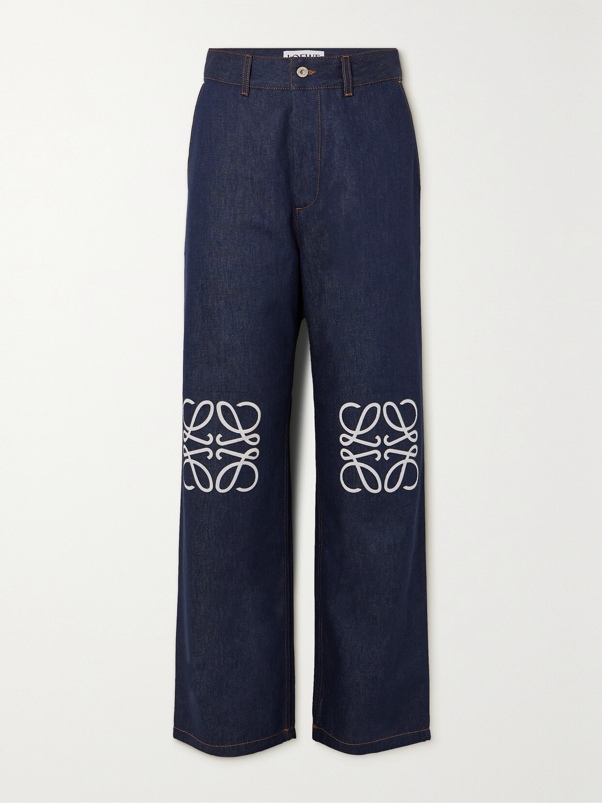 LOEWE ANAGRAM CUTOUT HIGH-RISE STRAIGHT-LEG JEANS 