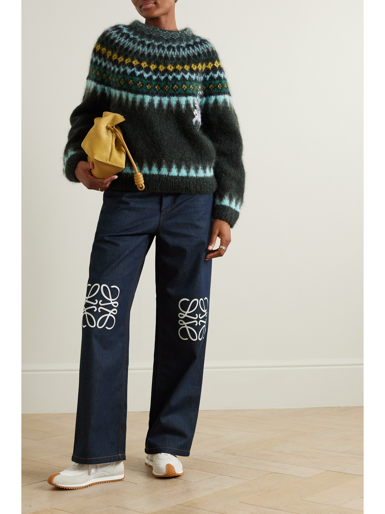 LOEWE ANAGRAM CUTOUT HIGH-RISE STRAIGHT-LEG JEANS 
