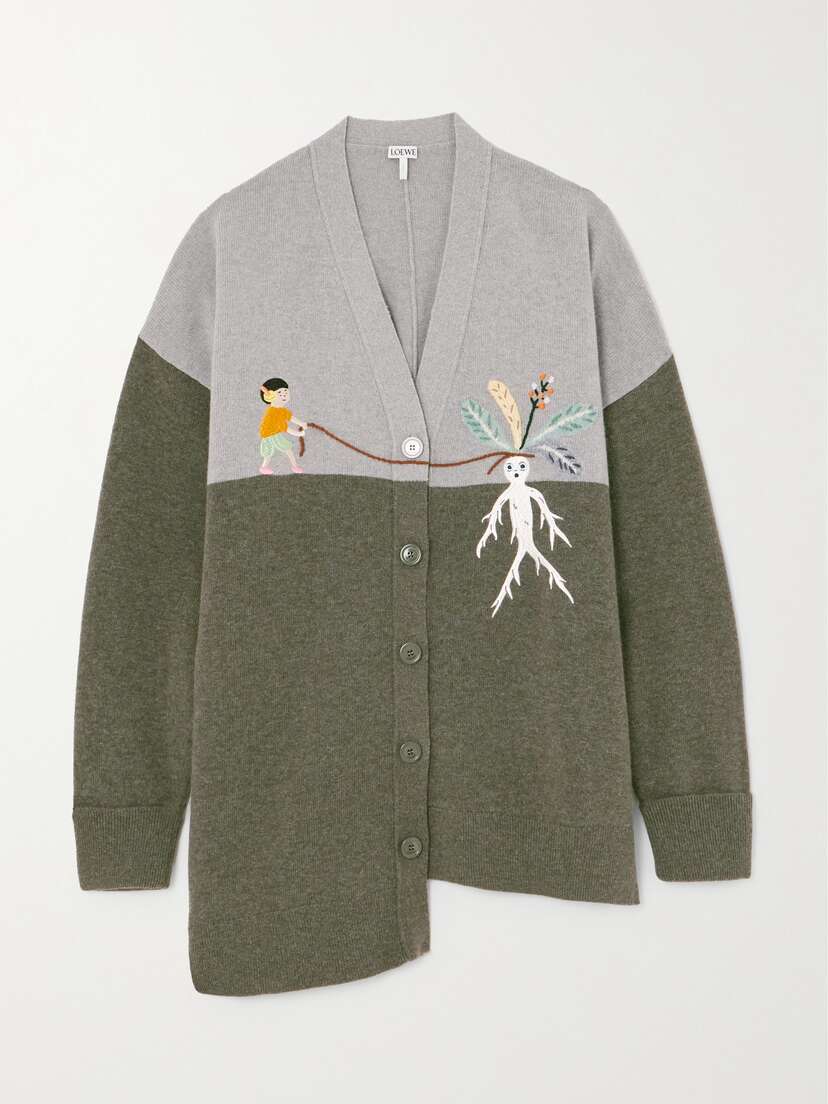 Loewe + Suna Fujita Asymmetric Embroidered Wool-blend Cardigan