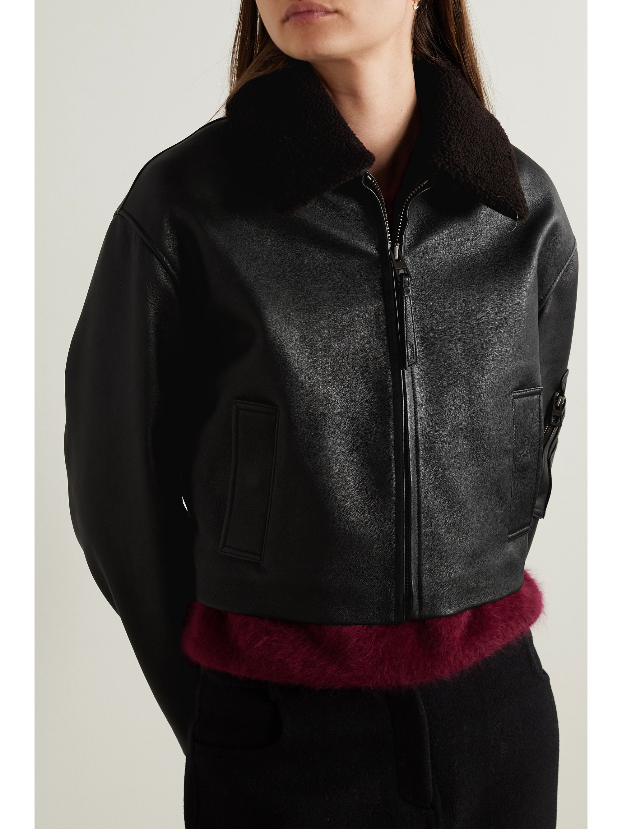 Loewe - Cropped shearling-trimmed leather jacket | Plush