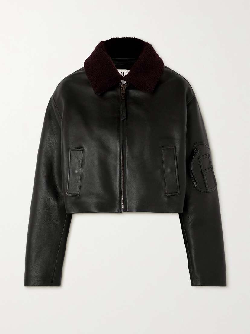 Loewe Cropped Shearling-trimmed Leather Jacket