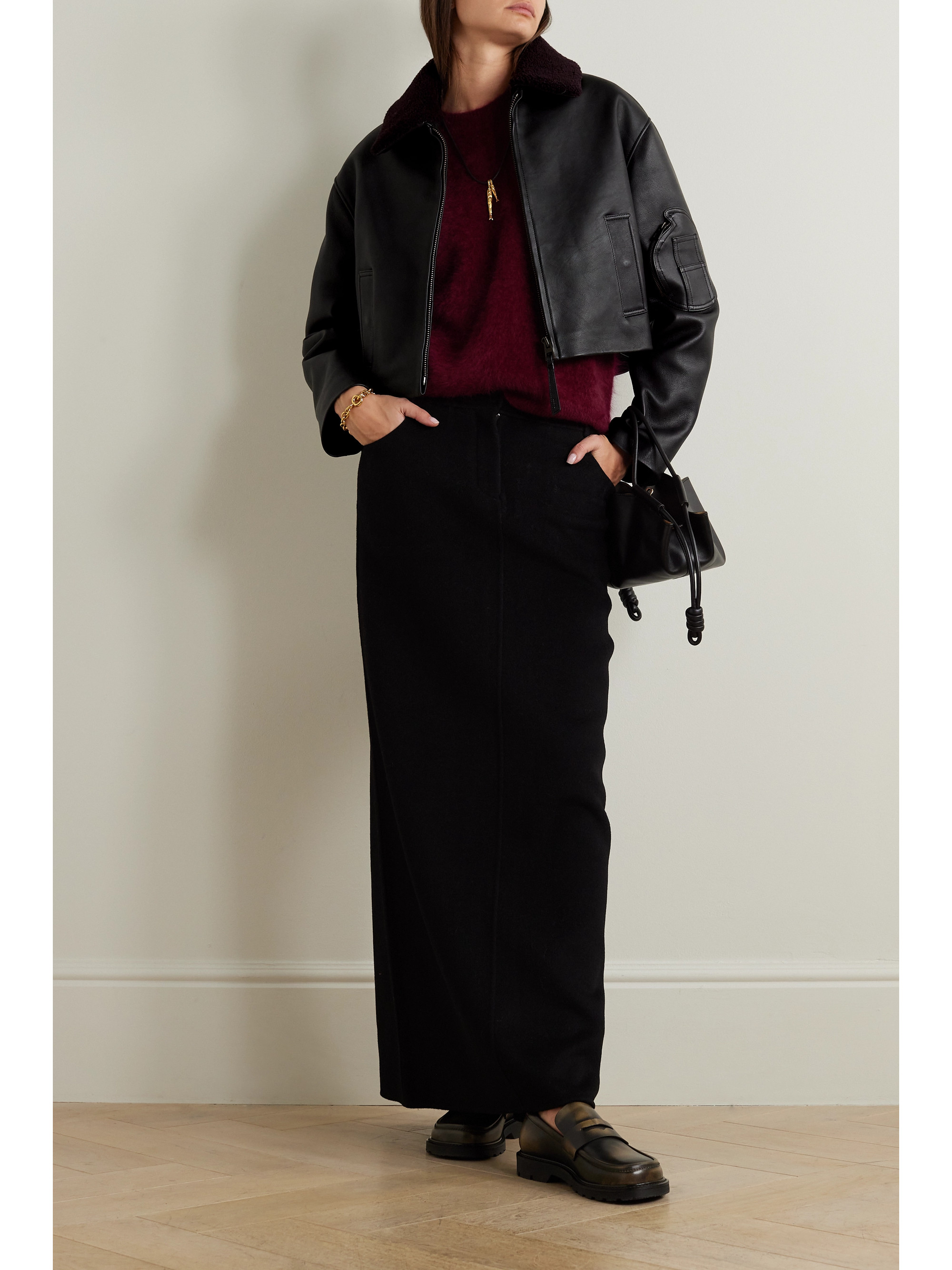 Loewe - Cropped shearling-trimmed leather jacket | Plush