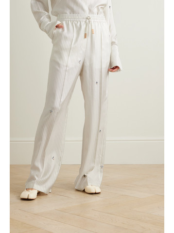 Loewe + Suna Fujita embroidered pinstriped silk and cotton-blend twill straight-leg pants