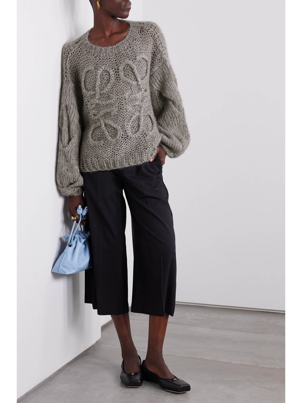 Loewe Anagram Oversized Mohair-blend Sweater In Gray