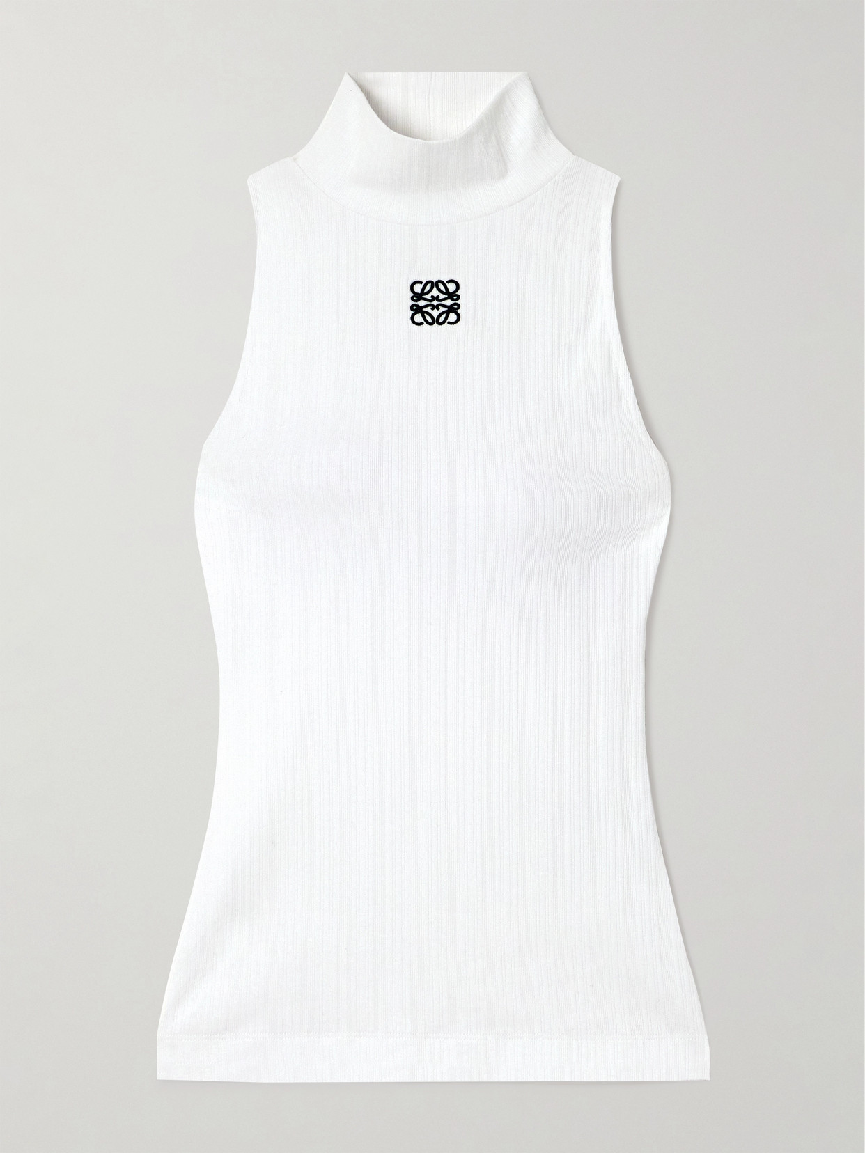 Loewe - Anagram Embroidered Ribbed Stretch-cotton Turtleneck Tank - White