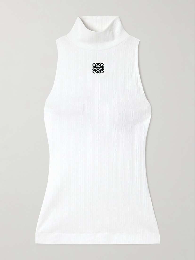 Loewe Anagram Embroidered Ribbed Stretch-cotton Turtleneck Tank - x large