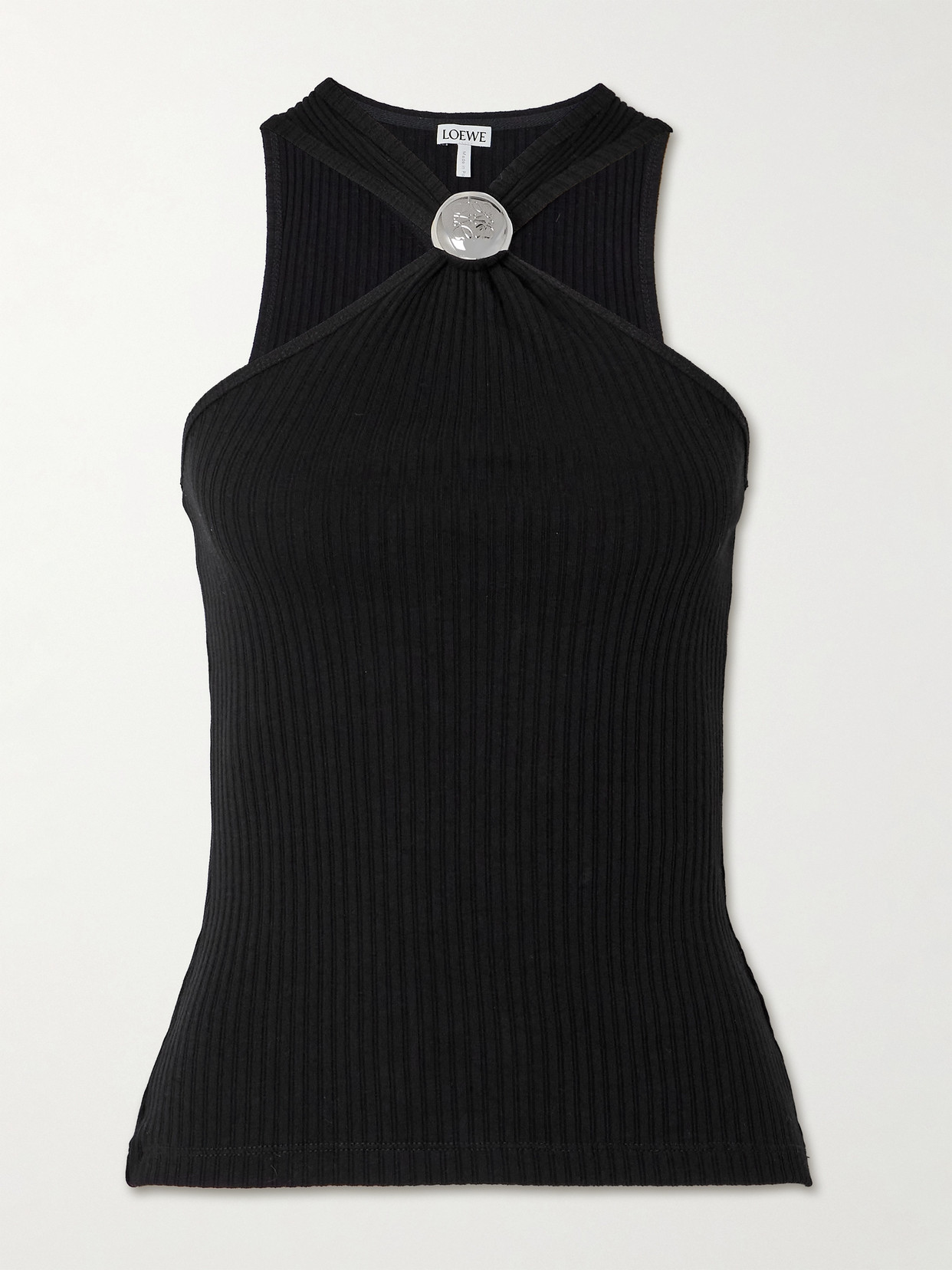 Loewe Embellished Ribbed Cotton-jersey Halterneck Tank - Black