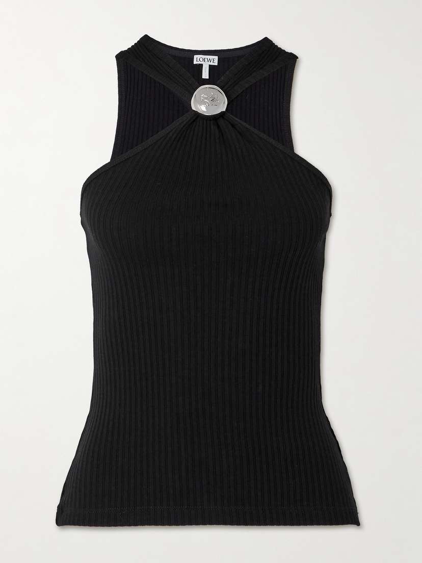 Loewe Embellished Ribbed Cotton-jersey Halterneck Tank - x large