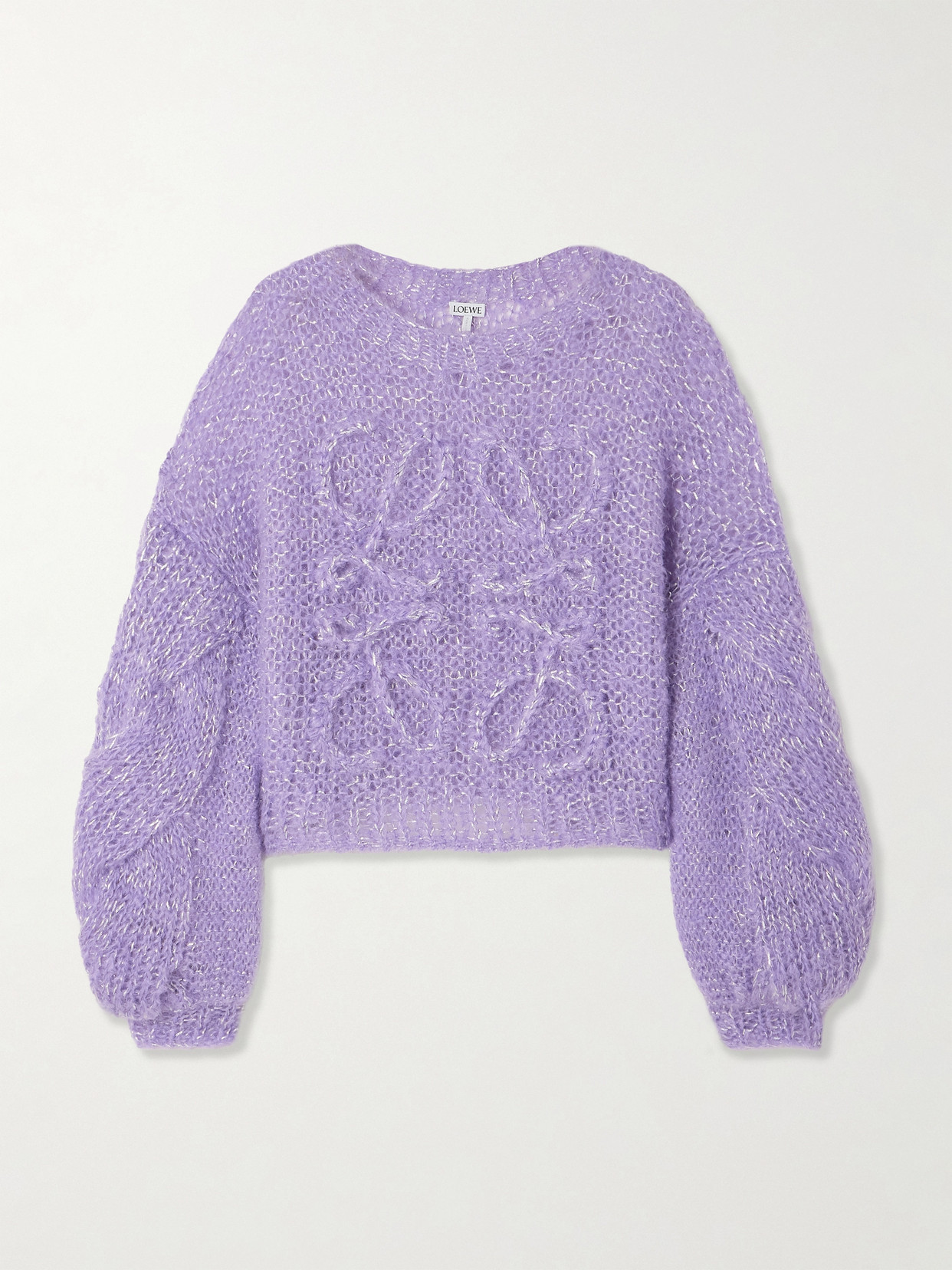 Shop Loewe Anagram Embroidered Metallic Mohair-blend Sweater In Purple