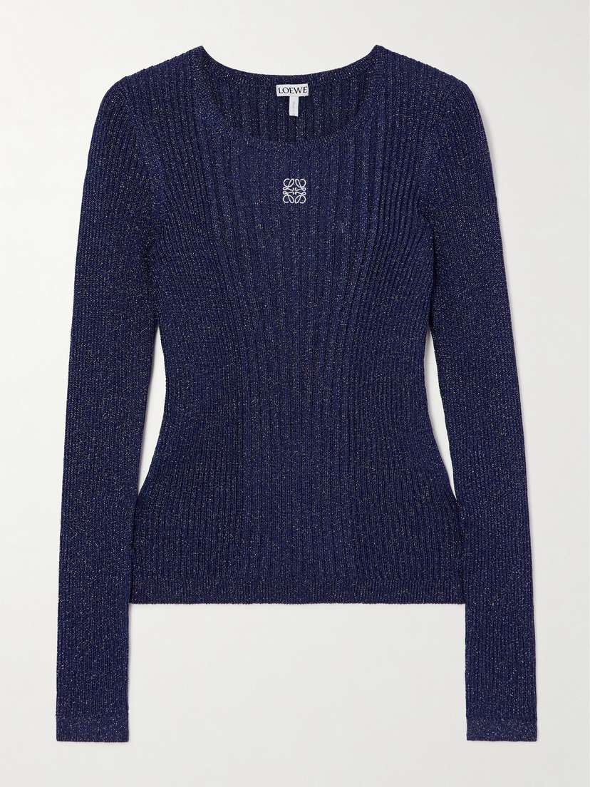 Loewe Embroidered Metallic Ribbed-knit Sweater