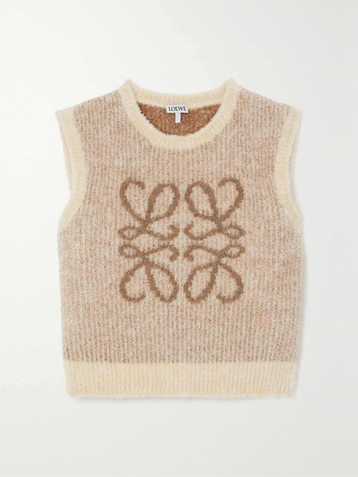 Shop Loewe Cropped Cotton-blend Fleece-jacquard Vest In Cream