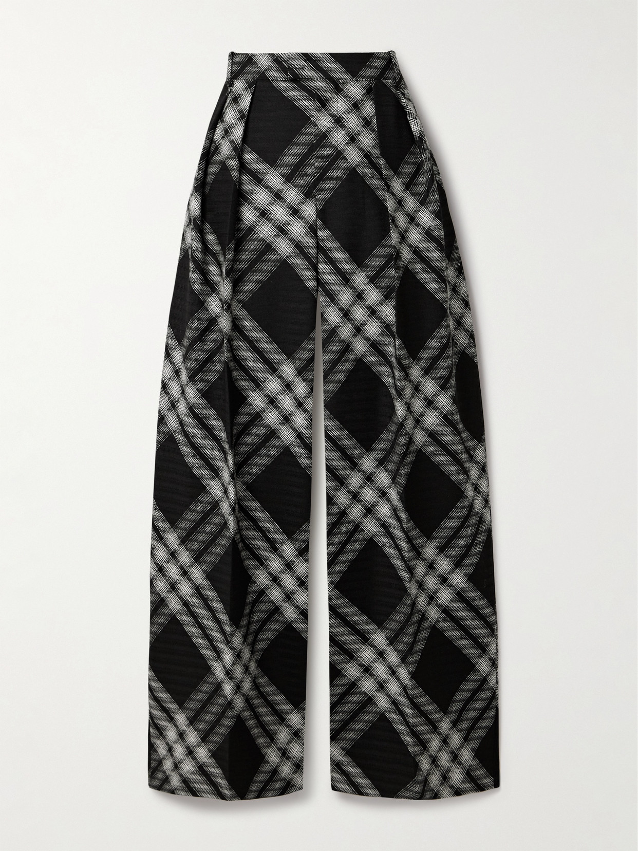 Shop Burberry Pleated Checked Wool Straight-leg Pants In Black