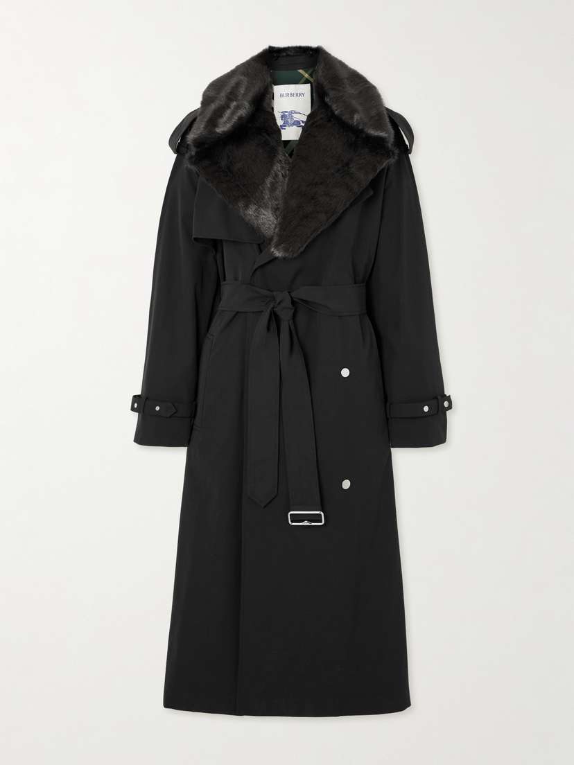 Burberry Double-breasted Belted Faux Fur-trimmed Cotton-blend Shell Trench Coat